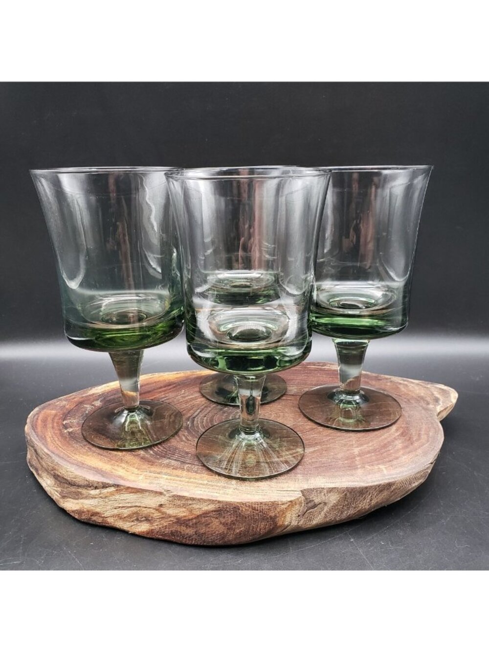 Denby Arabesque Moss Green 6 1/2" Water Goblet Glasses Set 4 Vintage Mid Century